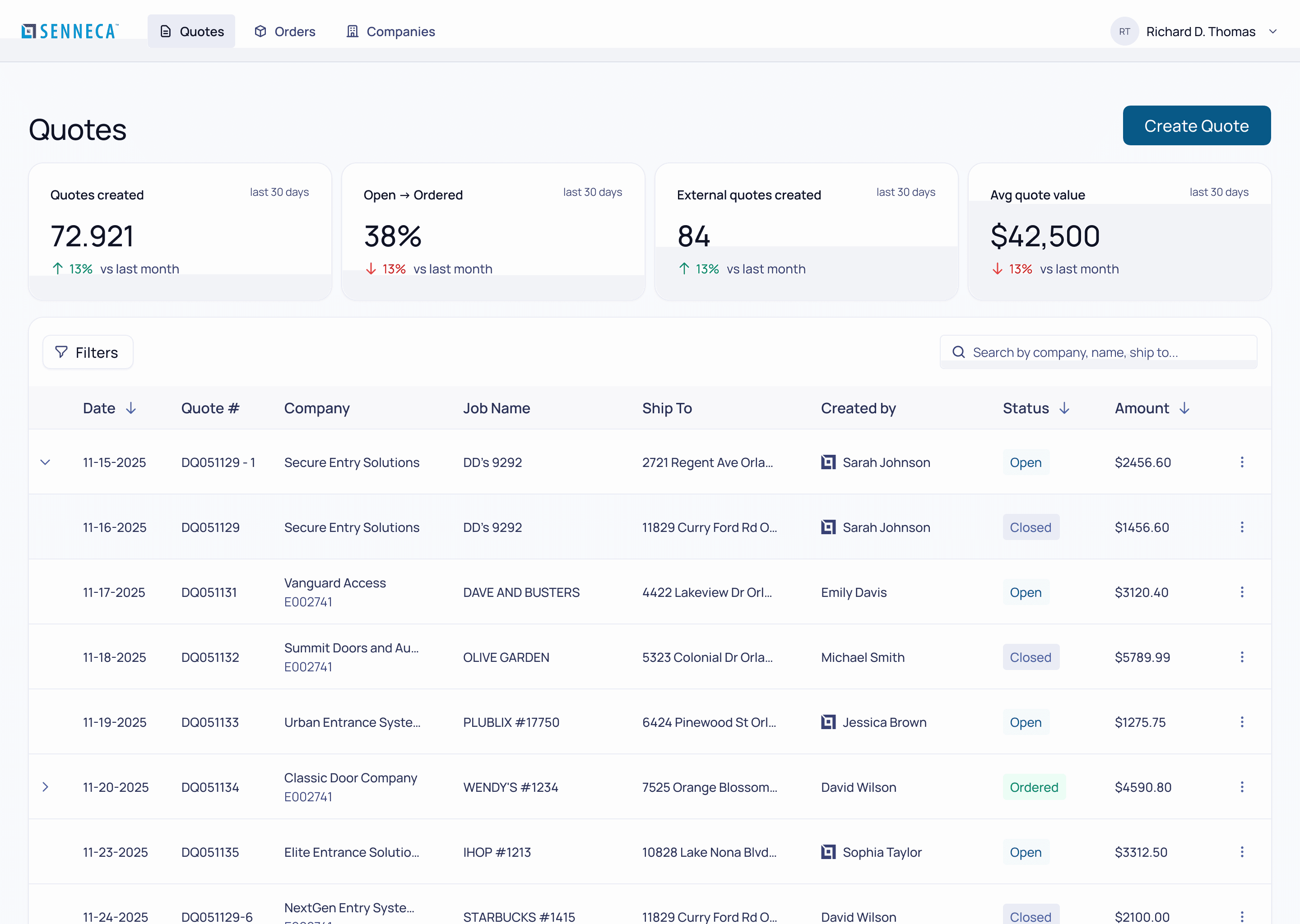 Senneca application dashboard preview